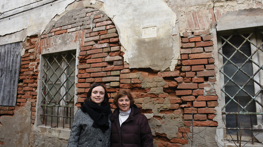 Author and cousin during tour of old school rooms, Dodici Morelli, Italy